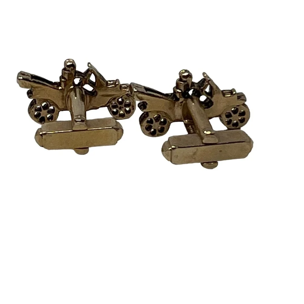 Vintage Mens Antique Car‎ Cuff Links Gold Tone